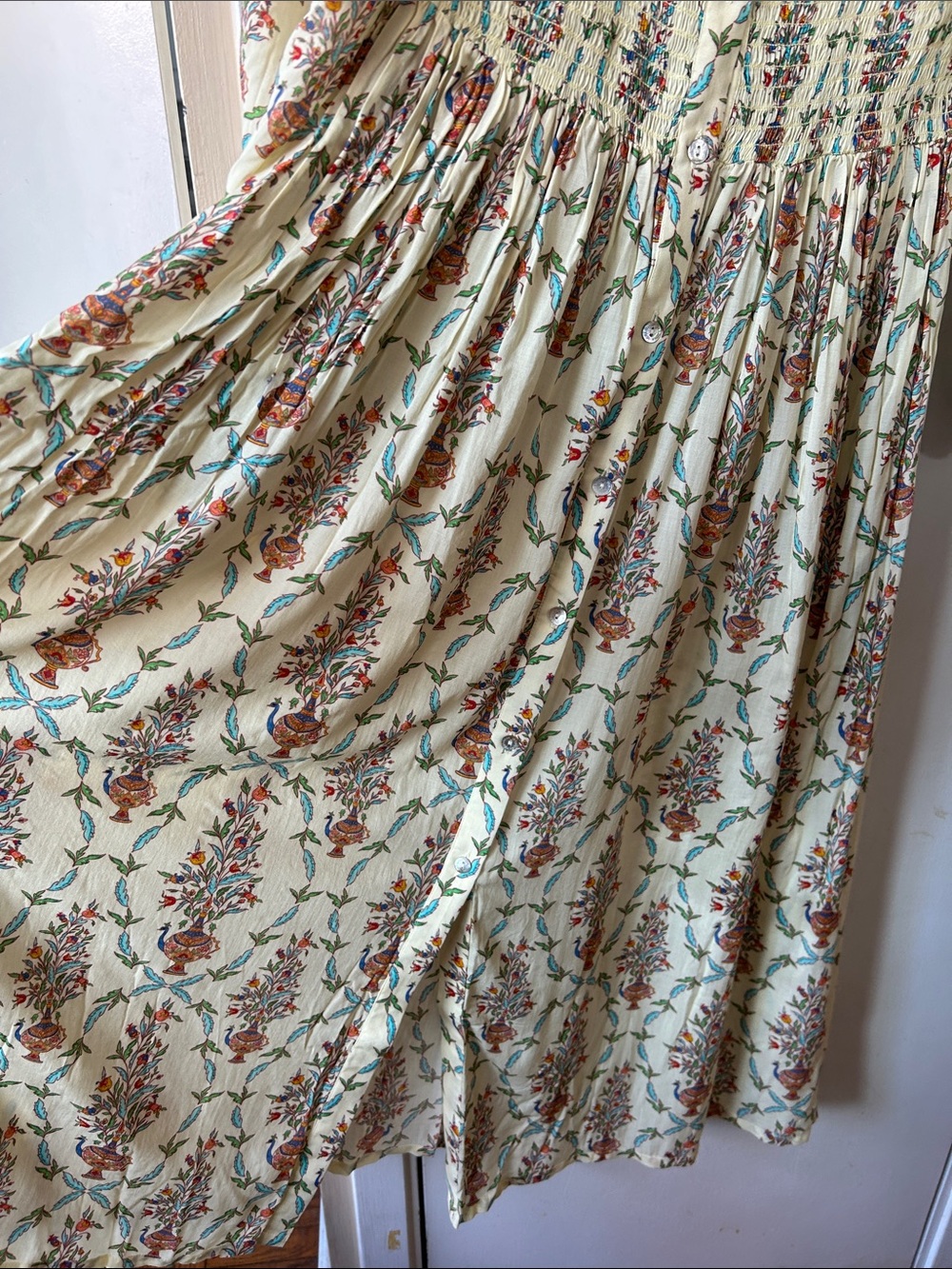 NWT $405 Verandah Butter Yellow Floral Maxi Dress Smocked Bodice M - Picture 5 of 8